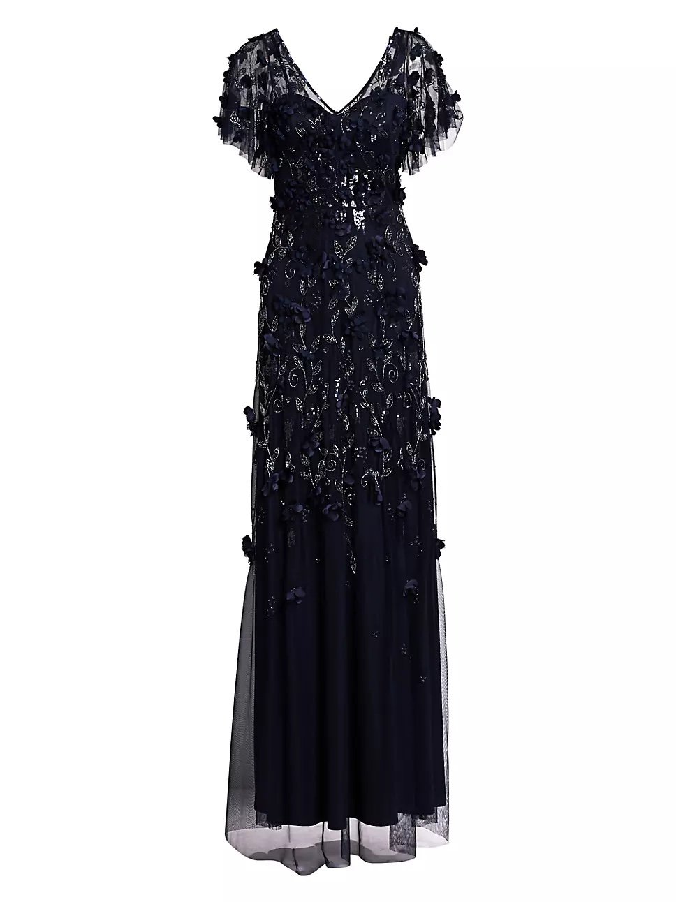 1295 Theia Flutter Sleeve Floral Appliqué Gown size4
