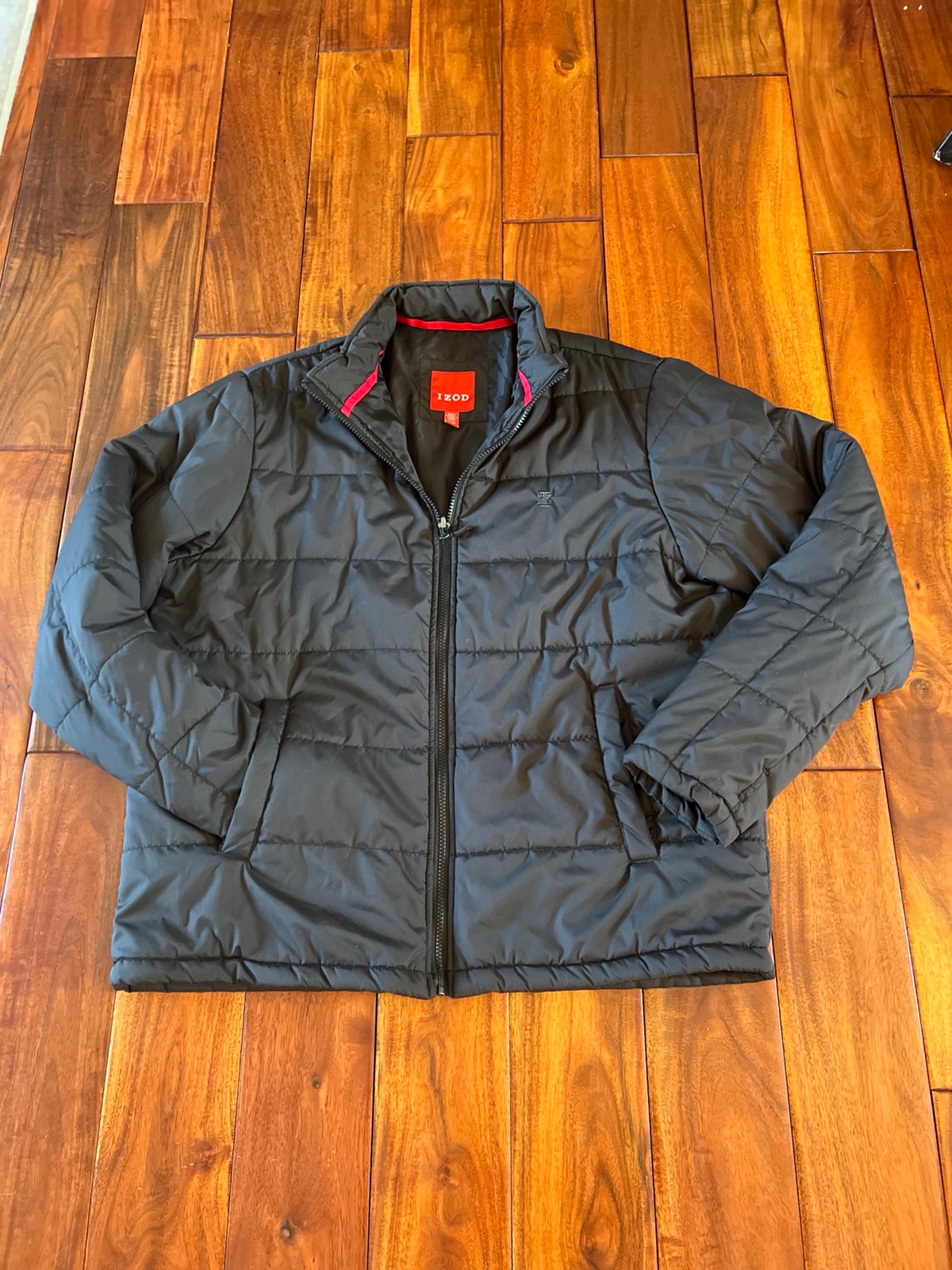 Izod Mens Size XL Quilted Puffer Jacket Coat Black Full Zip Front Pockets