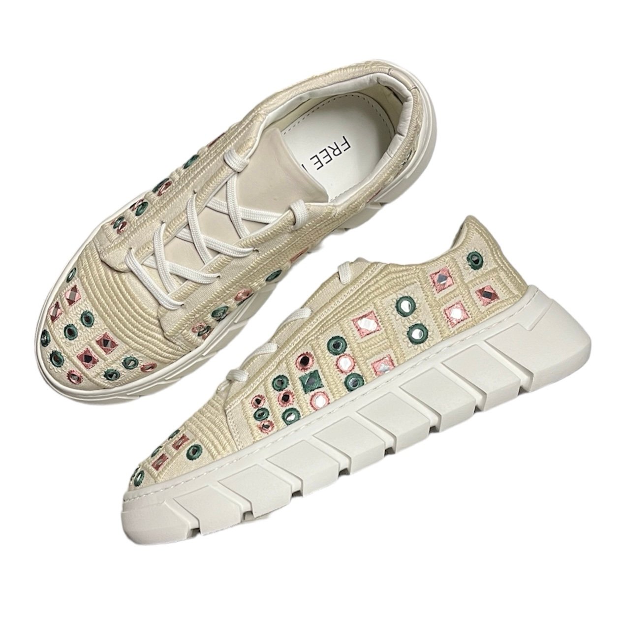 NEW Free People Catch Me If You Can Crochet Platform Sneakers size 40 White