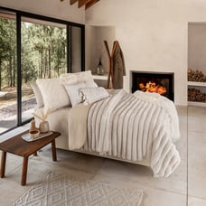 Ivory Marfil Everest Extra Thick Stripped Embosed Texture Premium Sherpa King XL