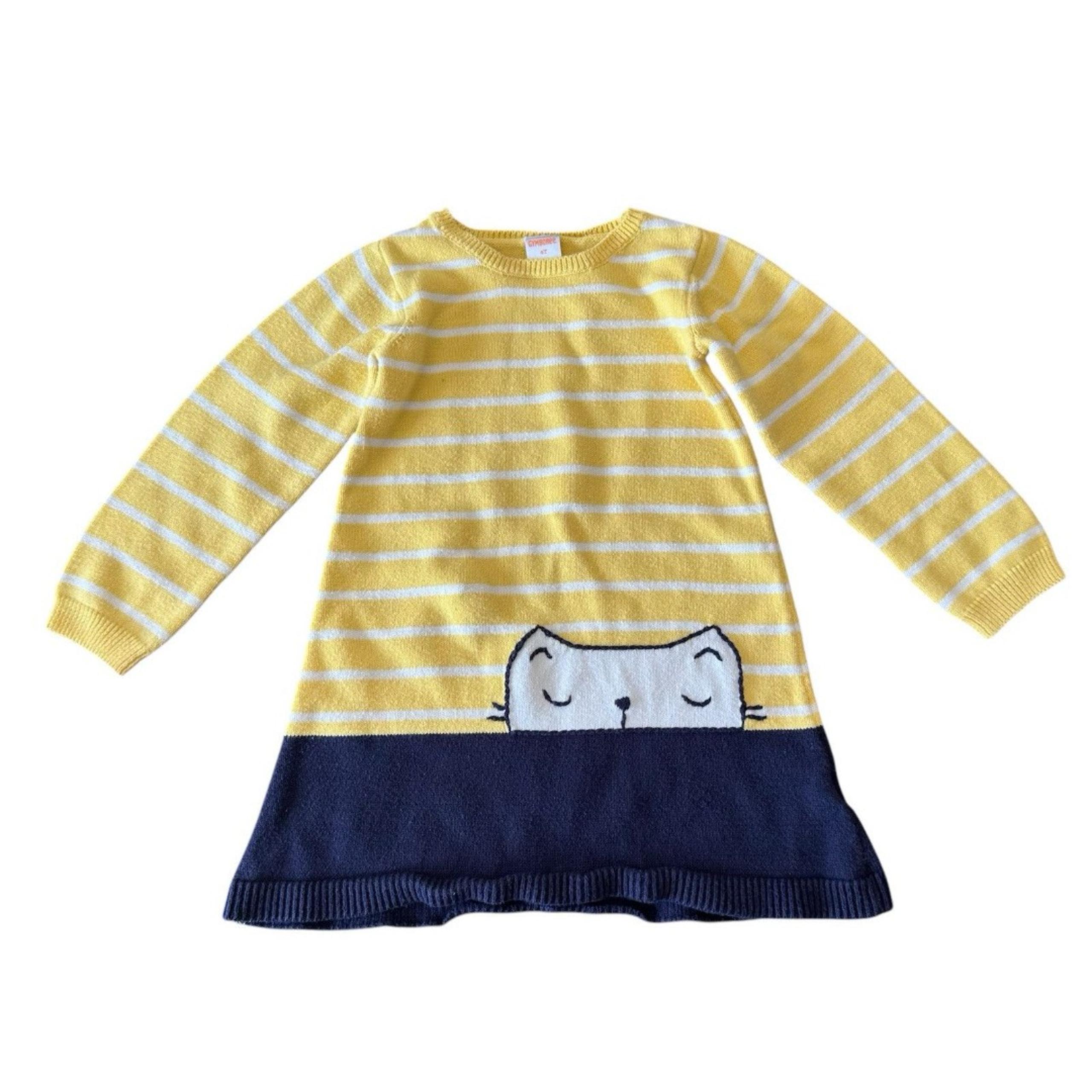 Gymboree Size 4T Shower Flowers Kitty Sweater Dress Yellow Blue