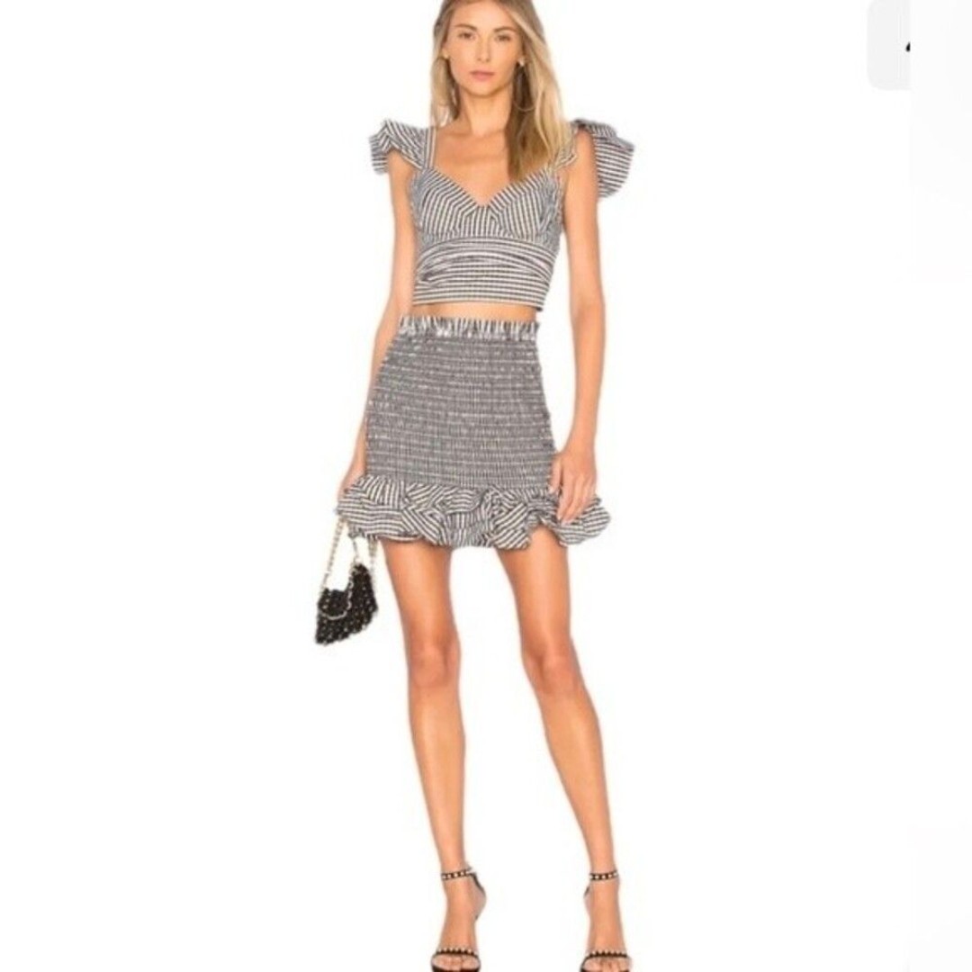 NWT Revolve Petersyn Barret Smocked Sandbar Checked Ruffle Mini Skirt SZ Medium
