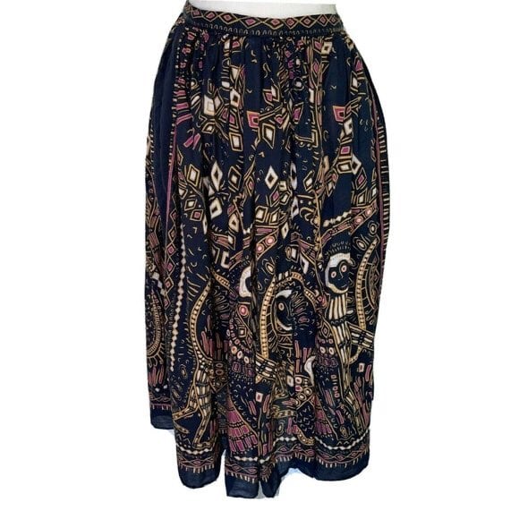 Monkey Print Skirt Womens Size 8 Lightweight Cotton Black Gold Pockets Side Zip
