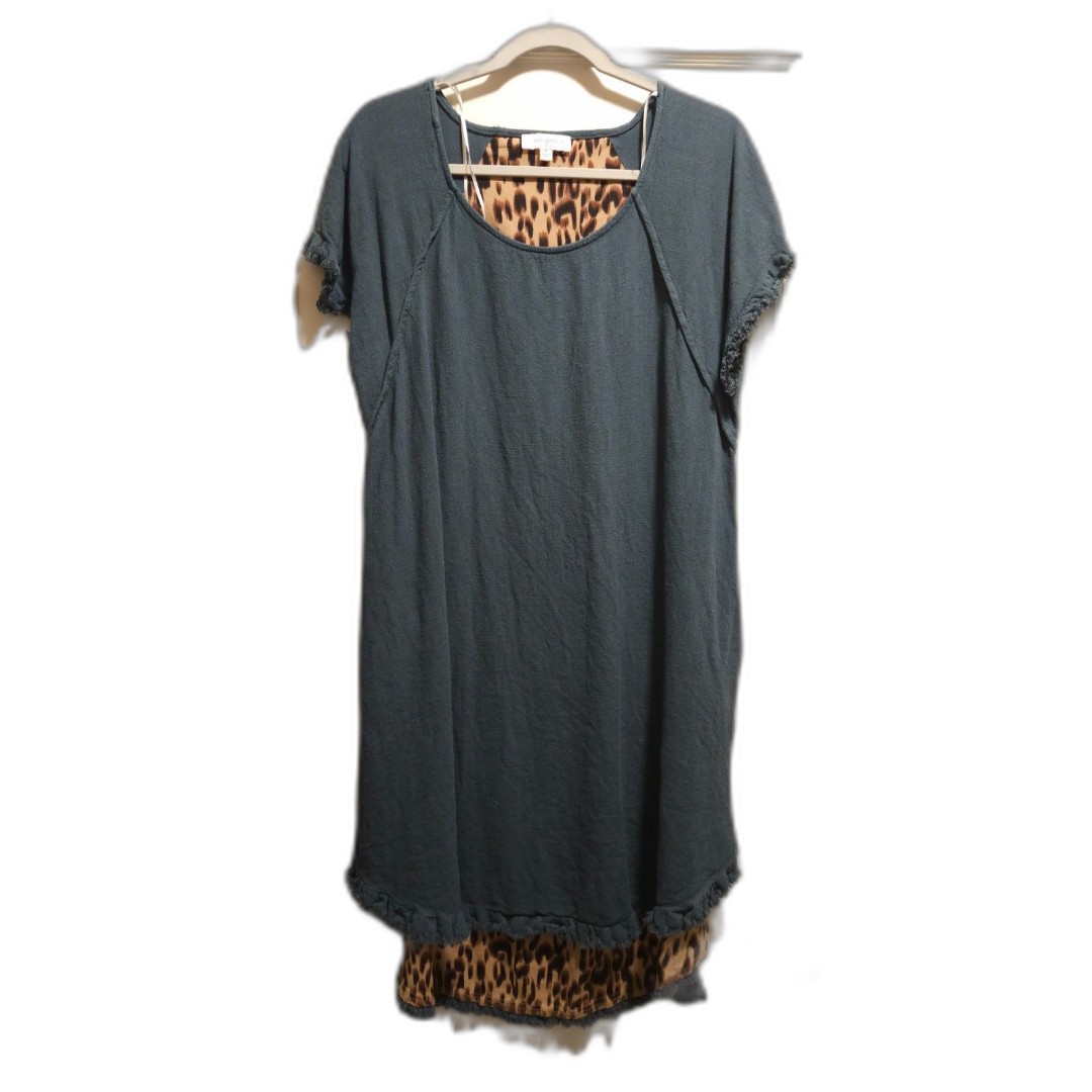 Umgee Womens Green Hi Low Leopard Cheetah Print Back Linen Shirt Dress Size XL