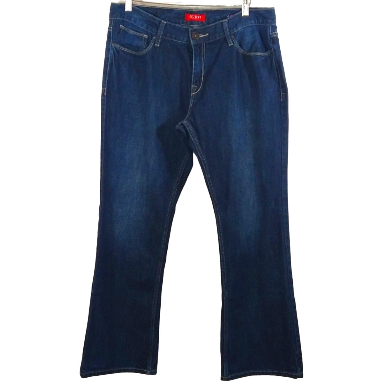 W Guess Mens Marcus Fit Dark Navy Blue Wash Relaxed Bootcut Denim Jeans 34 x 30