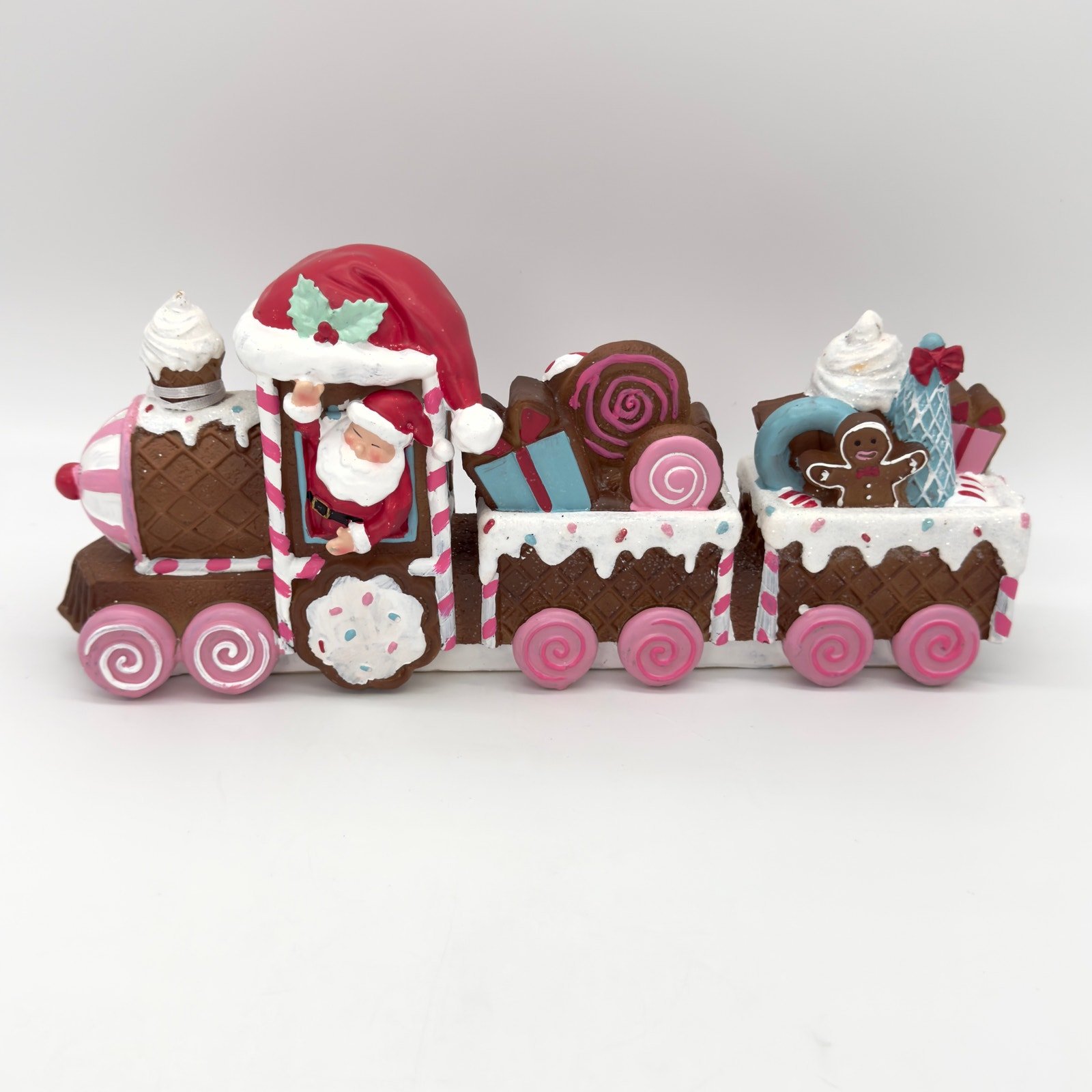 Peppermint Square Gingerbread Train With Santa Hat 13” Christmas Holiday NEW