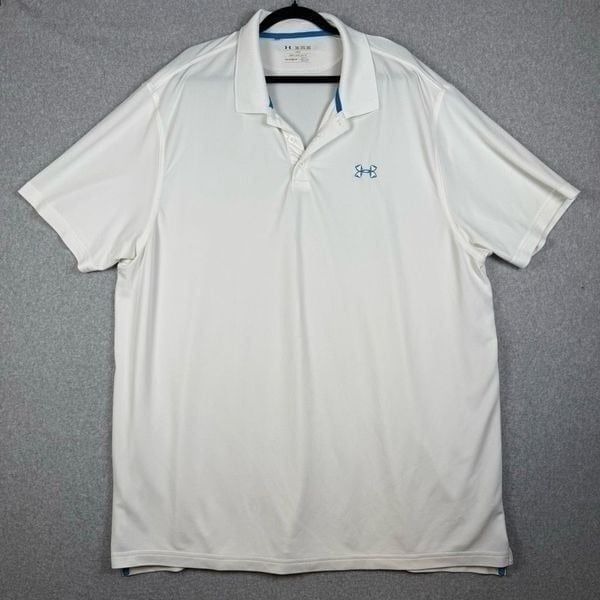 Under Armour Mens 3XL Athletic Pullover Polo Shirt White Heatgear Short Sleeves