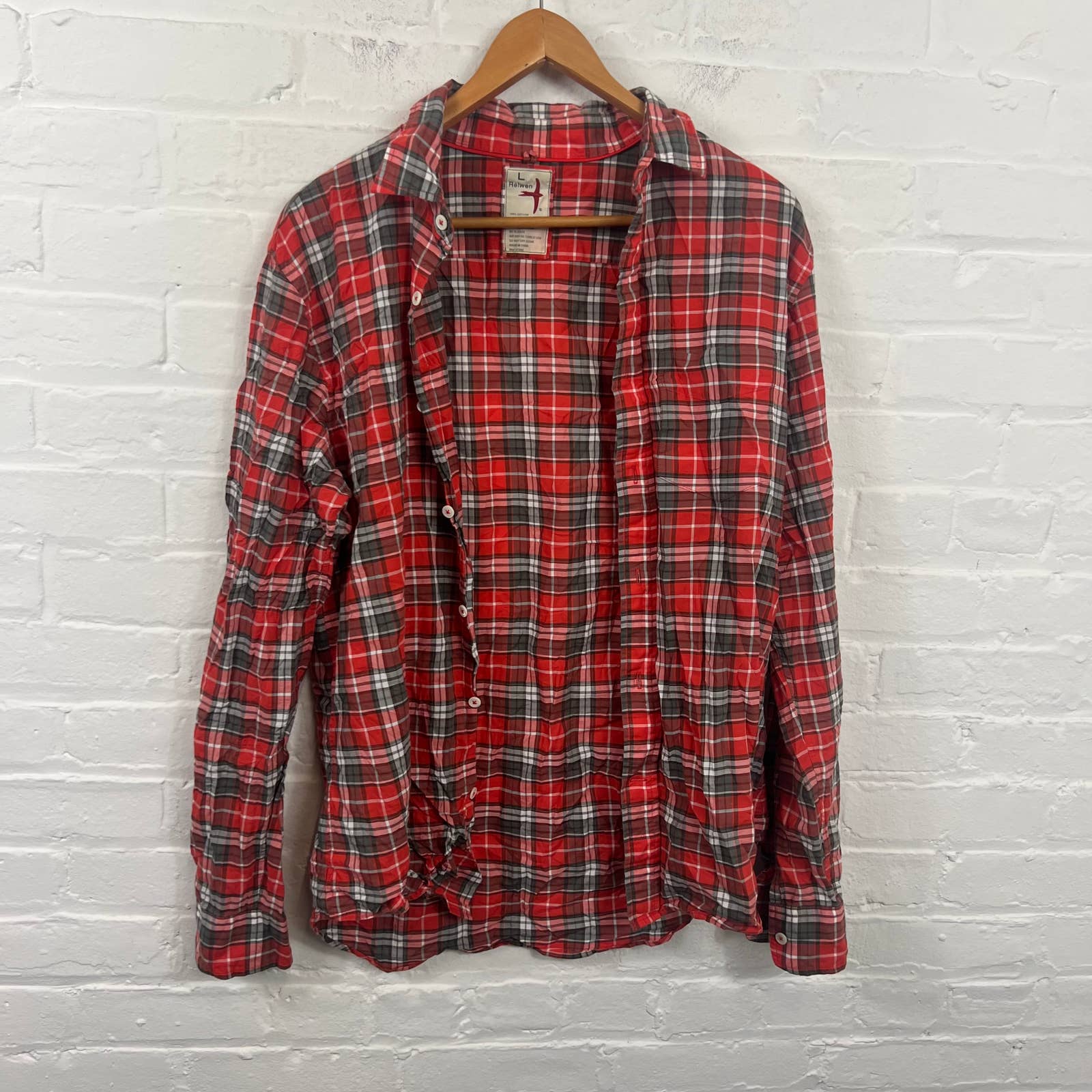 Relwen Women's Plaid Button Down Shirt Long Sleeve Multicolor Size Large