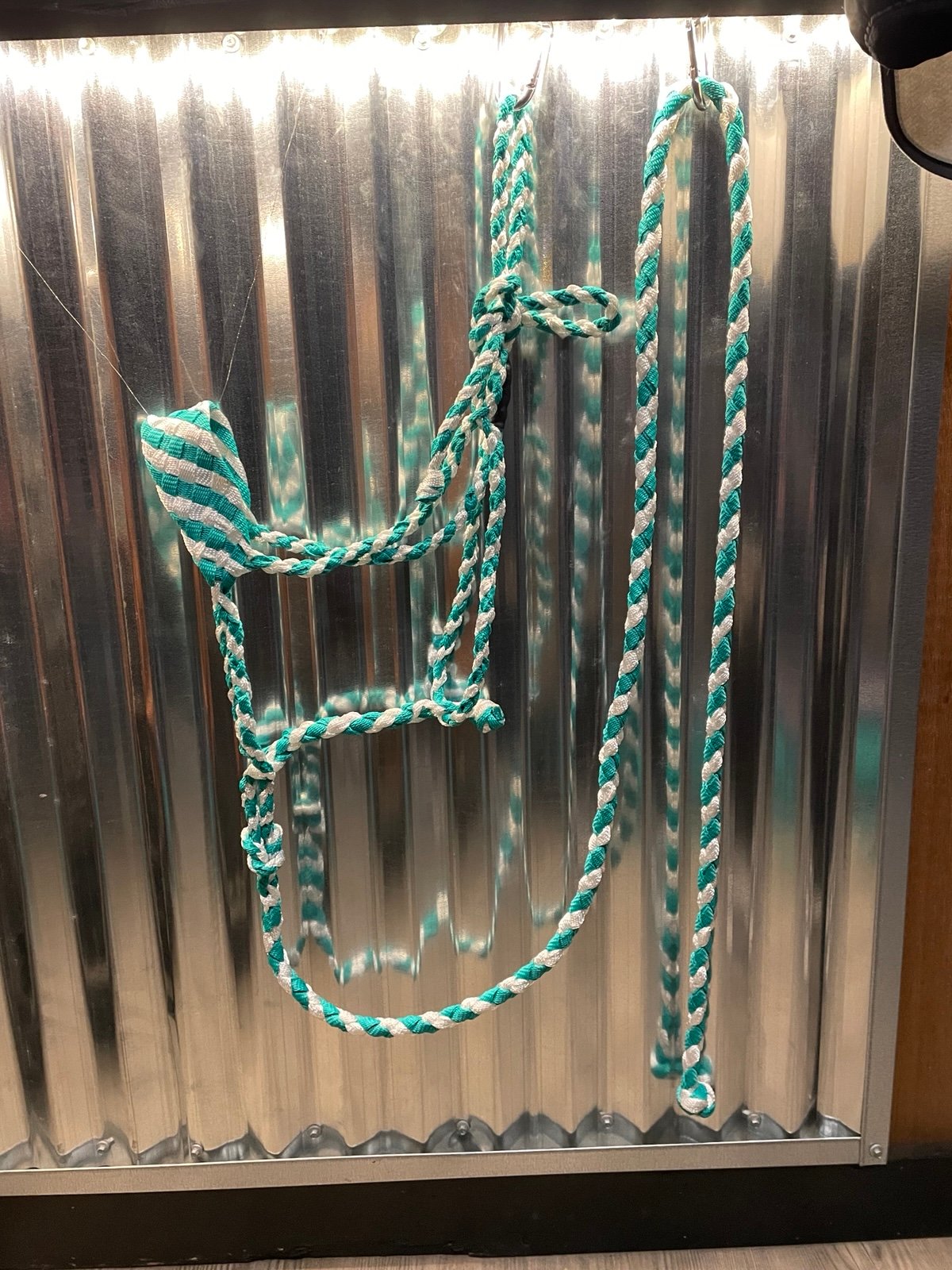 Turquoise and White Hand Braided Mule Tape Halter