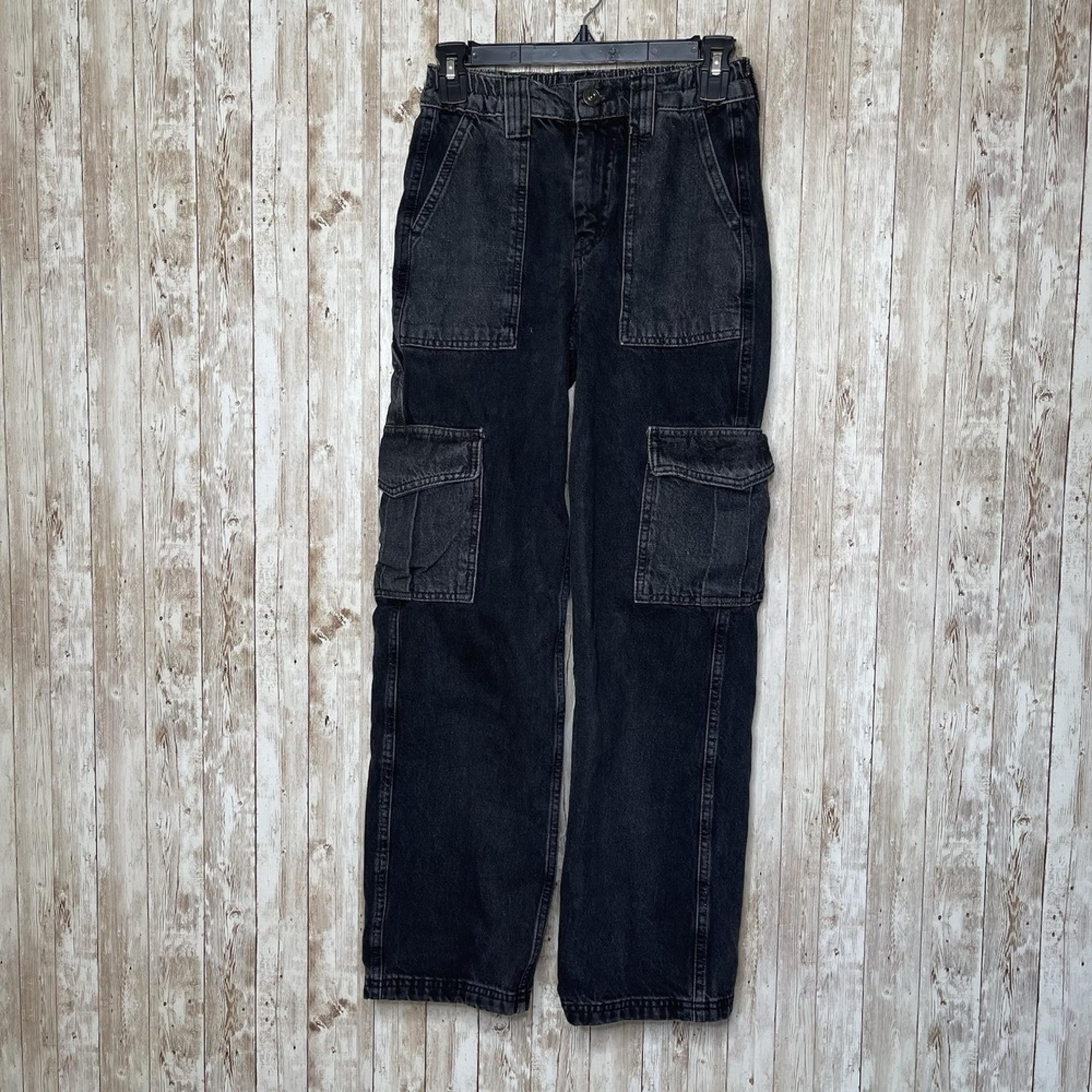 Womens Juniors BDG Urban Outfitters Black Denim High Rise Cargo Jeans Size 25
