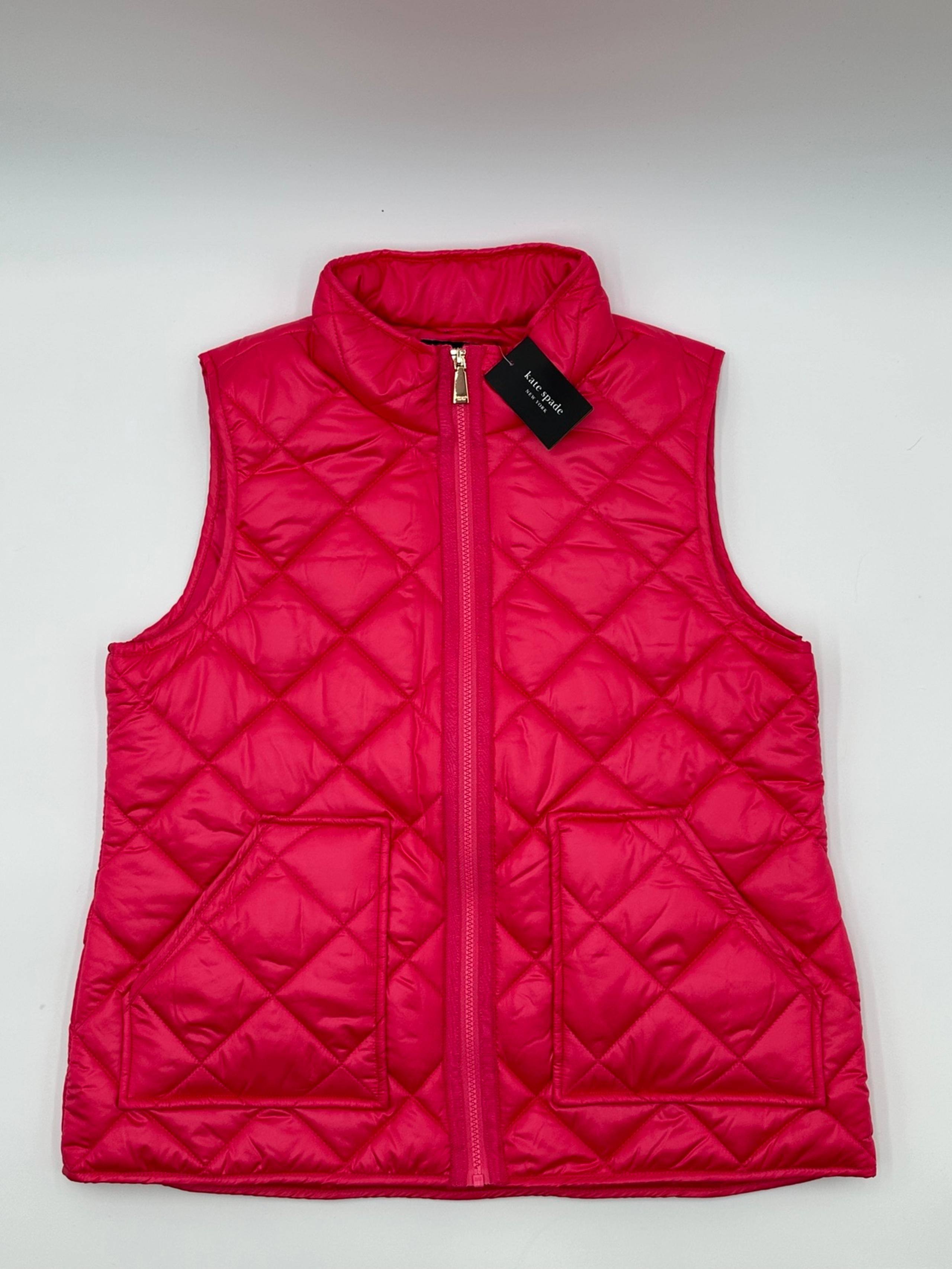 NWT Kate Spade pom pom pink Quilted Vest Sz Large $208