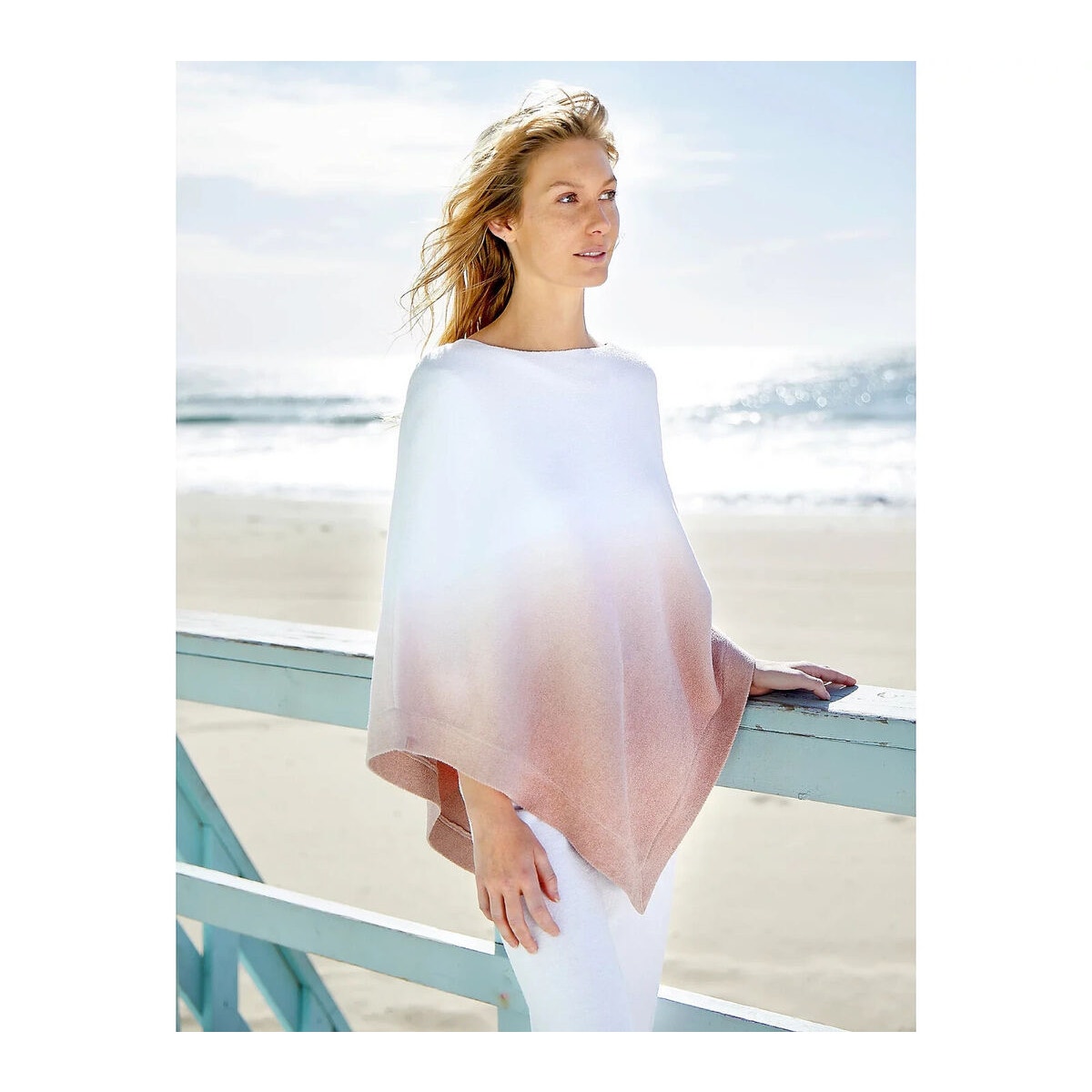 Barefoot Dreams CozyChic Ultra Lite Ocean Breeze Poncho Ombré Rose Size One Size