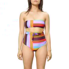 Mara Hoffman Abigail Sunglow Stripe Multicolor Strapless Bandeau Bikini Top S