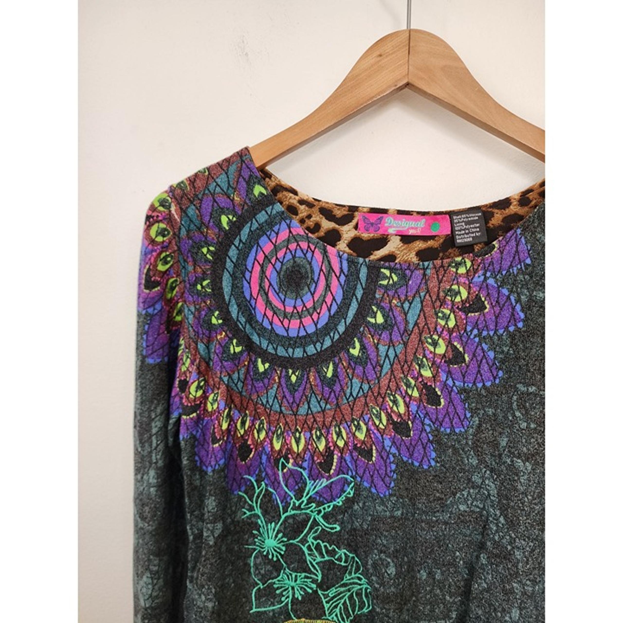 Desigual Yes! black multi color printed mandala floral leopard sweater M