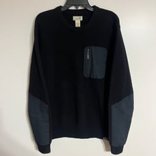 L.L. Bean Mens XLT Sweater Pullover Merino Wool Black Fisherman's Sleeve Patch