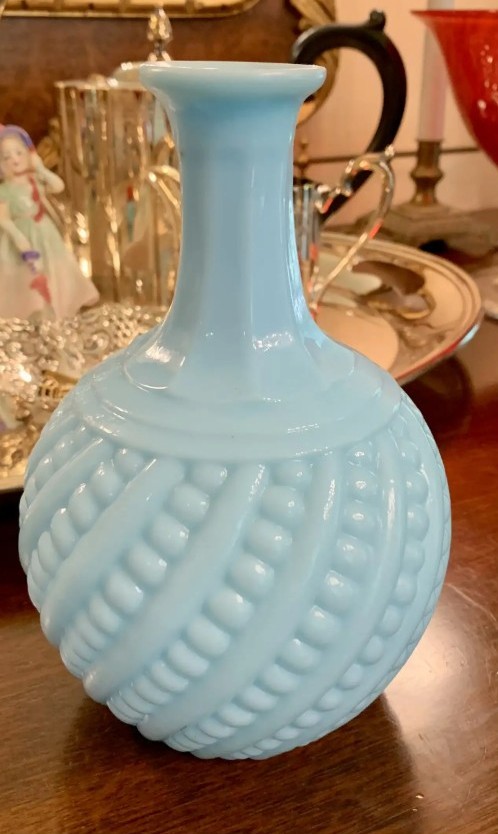 Antique beautiful Milk blue Glass Antique French Blue Opaque Carafe