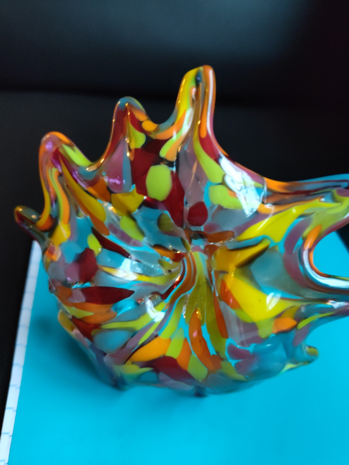 Vintage multi-color flower with stem blown art glass paperweight