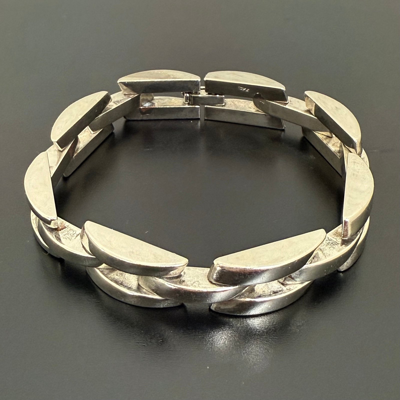 Vintage 925 Silver Modernist Chunky Link Chain Unisex Bracelet 53g.