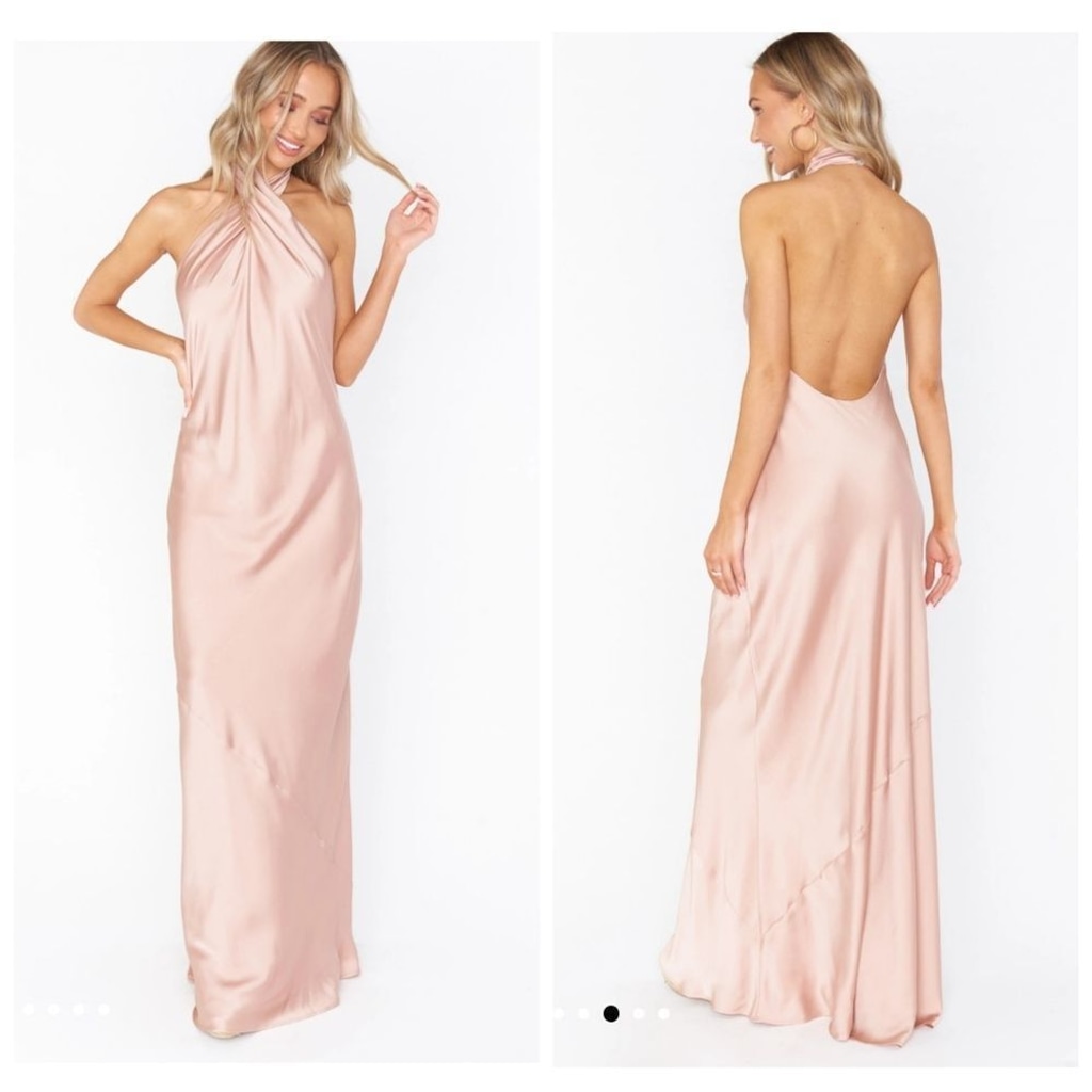 NWOT Show Me Your MuMu Jasmine Halter Maxi Dress Rose Gold Luxe Satin Sz XL