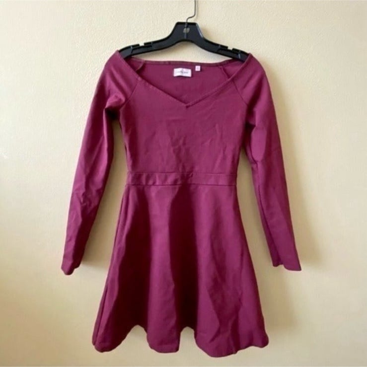 Sunday Best Aritzia Sparrow Boat V-Neck Fit & Flare Casual Dress in Magenta