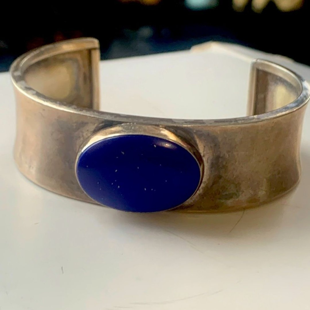 Sterling silver and lapis cuff native southwestern design not signed