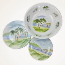 9 Piece Trisa Dinnerware Set Tropical Print EUC