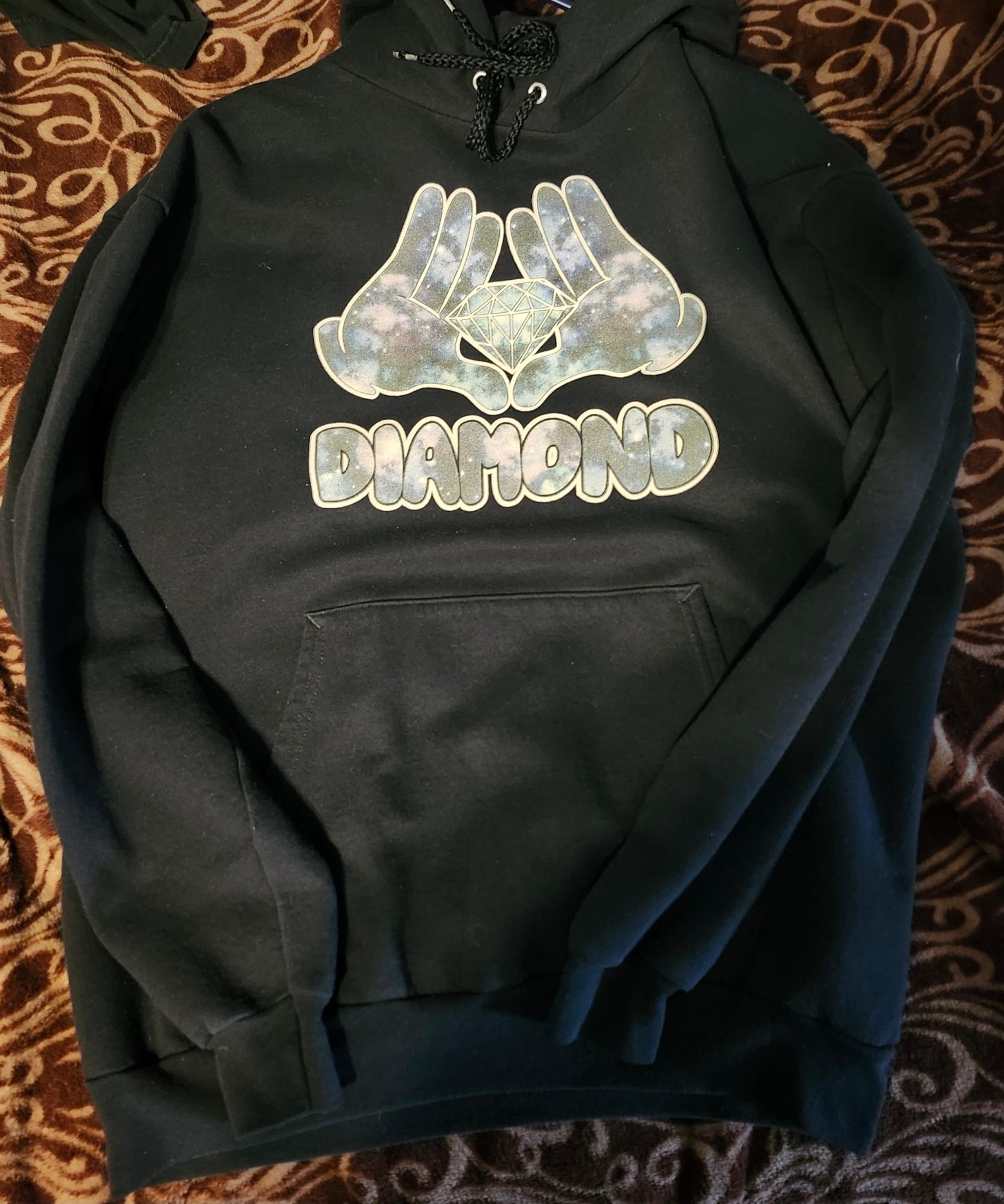 MEN'S "DIAMOND WITH GLOVE HAND" FUNNY HIPSTER PULLOVER FLEECE HOODIE