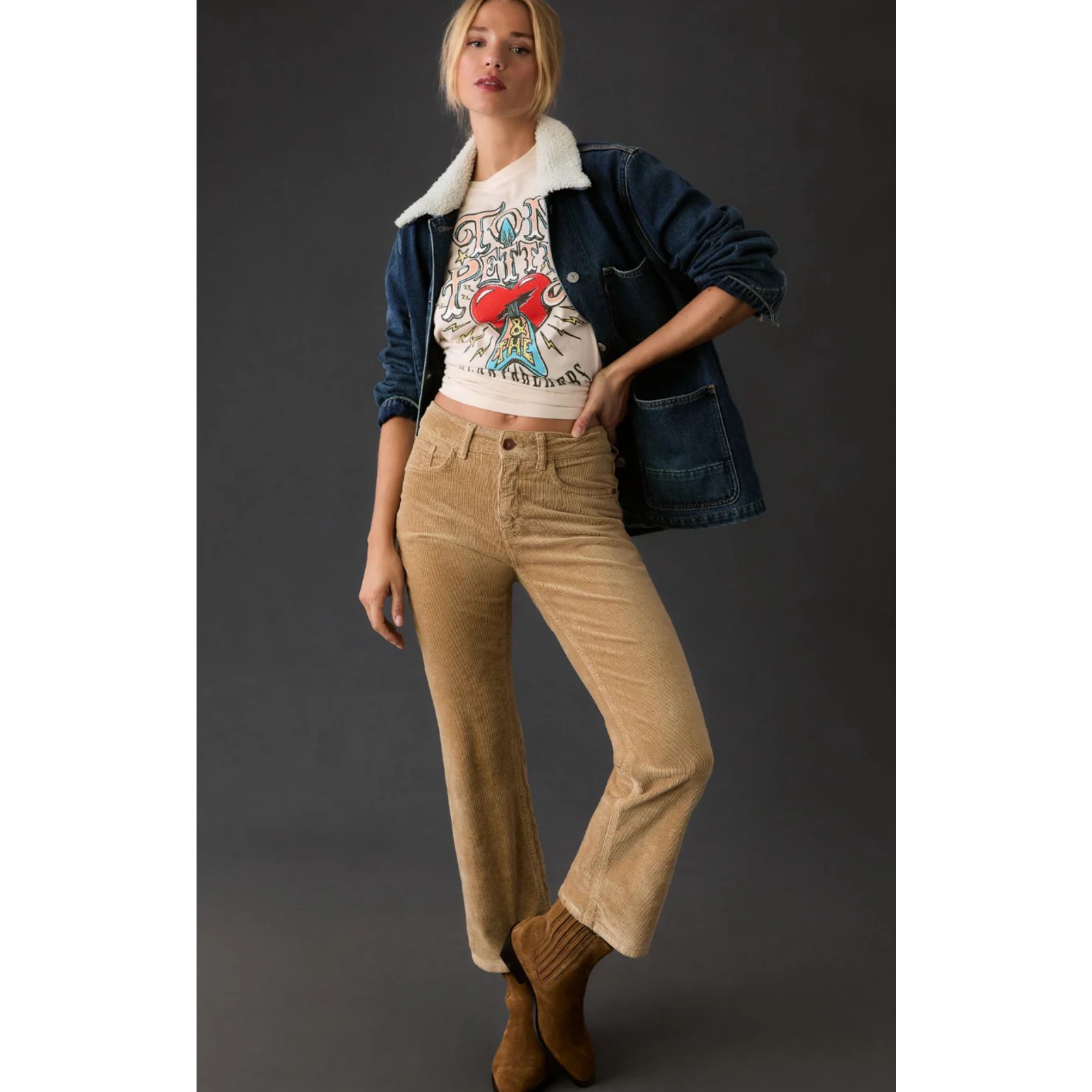 NWT Pilcro Yaya Mid-Rise Corduroy Crop Flare Jeans - 25 waist