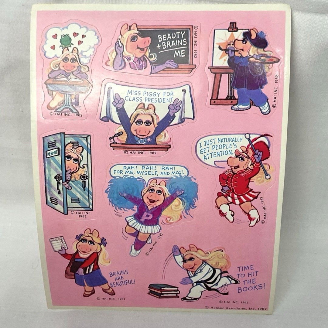 Vtg 80s Hallmark Muppets Stickers Miss Piggy School 1982 RARE Sticker Sheet