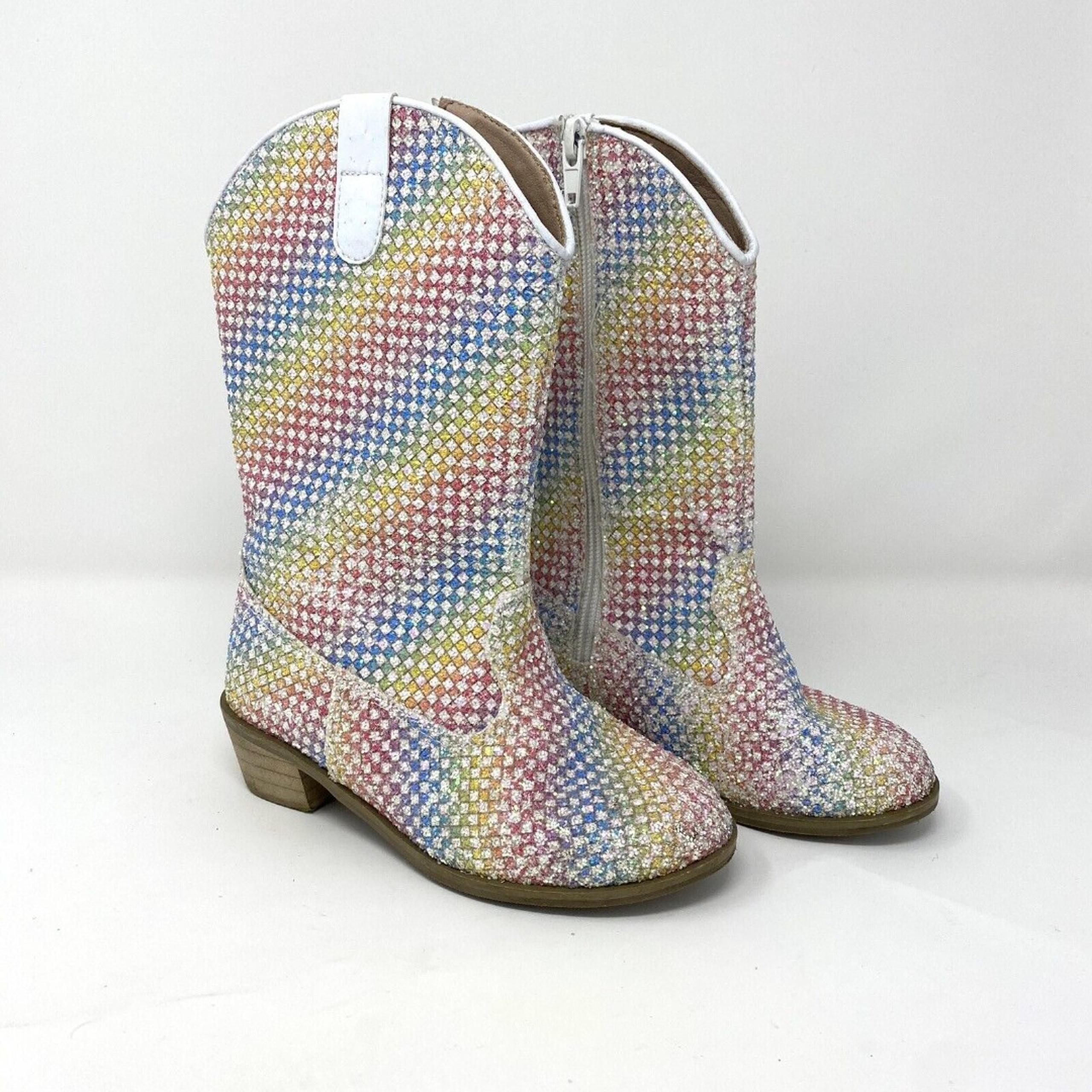 Lola And The Boys Girl Cowboy Boots Glitter Size 13C 31 Rainbow Sparkle