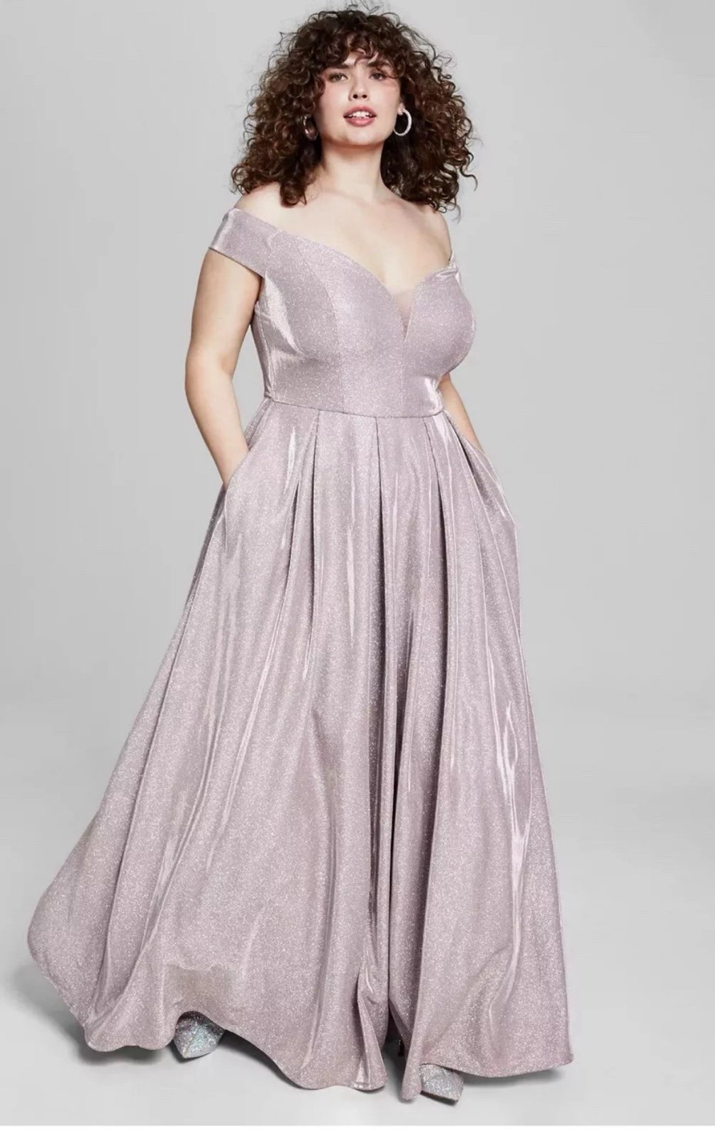 B Darlin Women’s Sparkly Off-Shoulder Long Gown