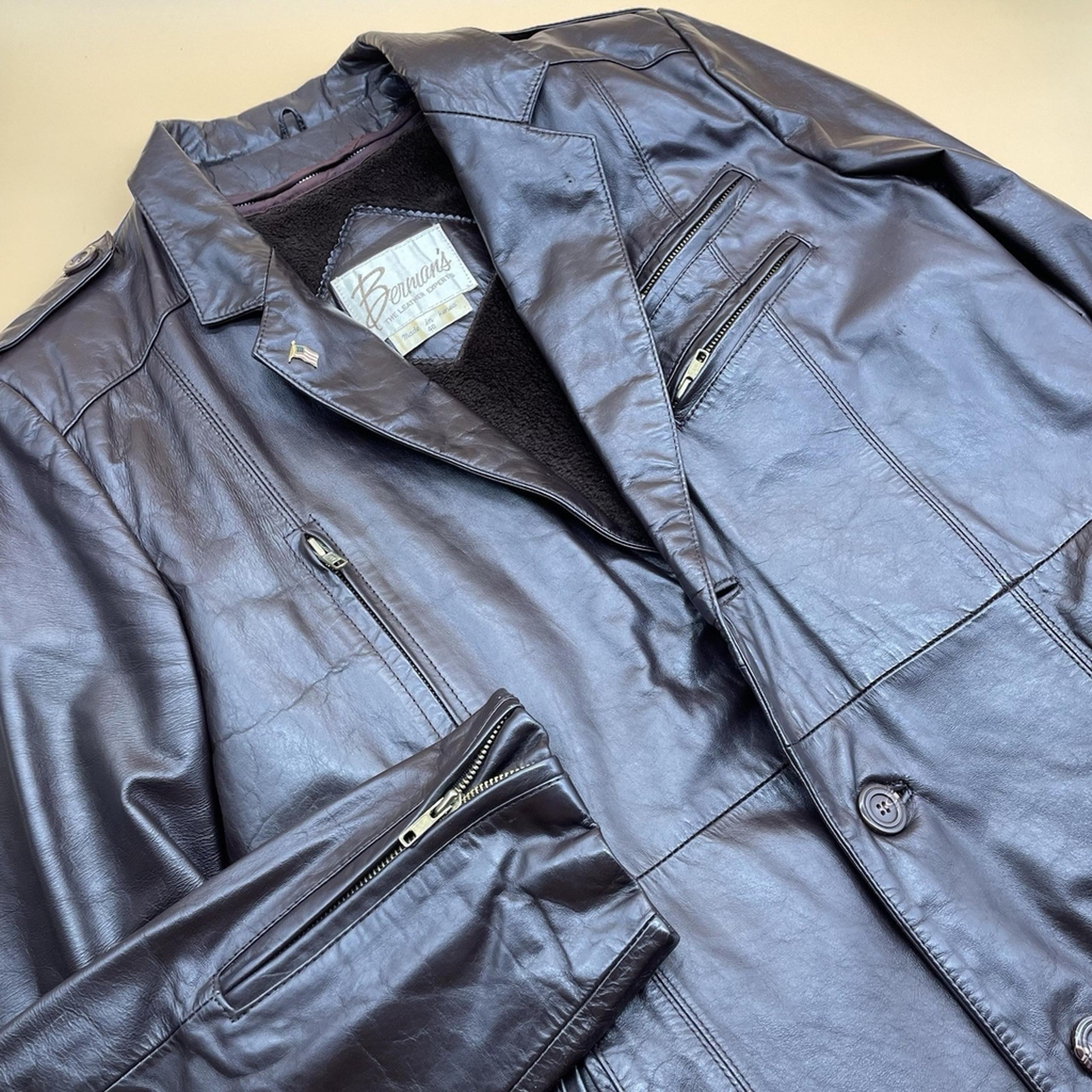 Vintage Berman's Leather Full Zip Brown Trench Coat Size 40 , Removable Liner