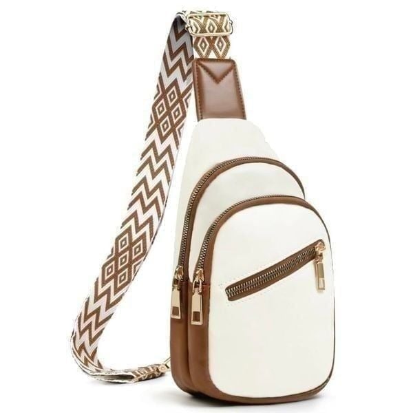 Western Boho Small Sling Bag Womens White Leather Adjustable Crossbody Purse