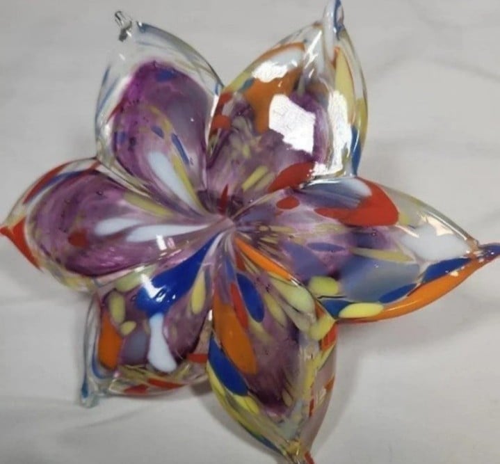 MURANO Purple Six Petal Multicolor Floral Sculpture NEW