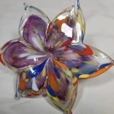 MURANO Purple Six Petal Multicolor Floral Sculpture NEW