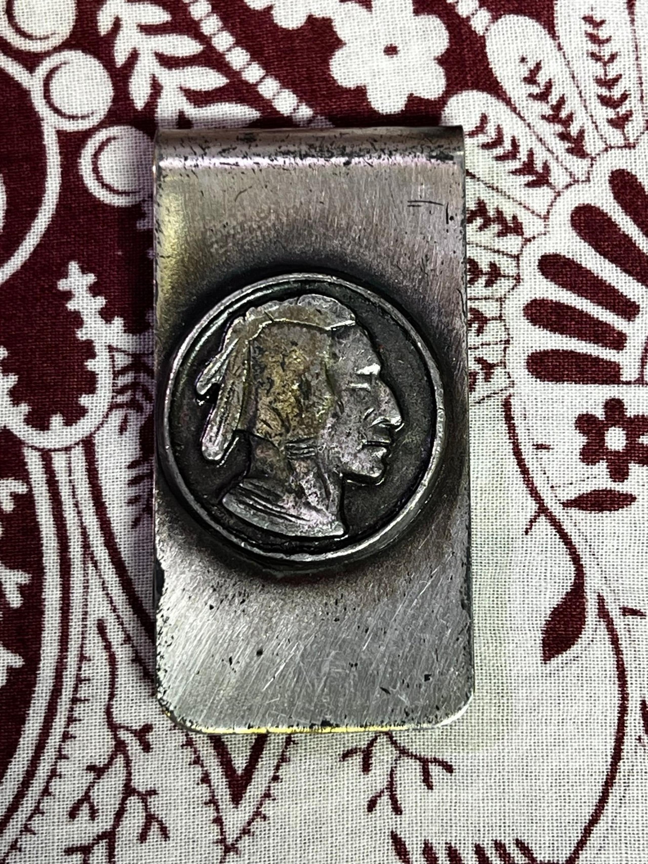 Vintage Silver Indian Head Money Clip, Money Wallet Clip, Native American Clip
