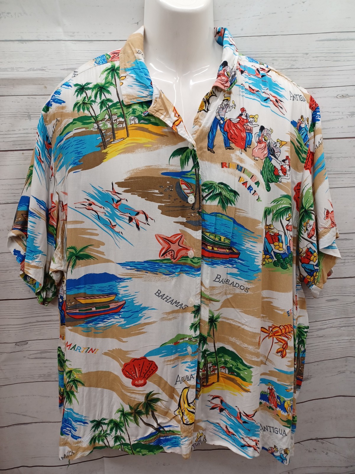 Vtg Solutions Original Hawaiian Islands Shirt Bahamas Barbados Antigua 3XG 3X