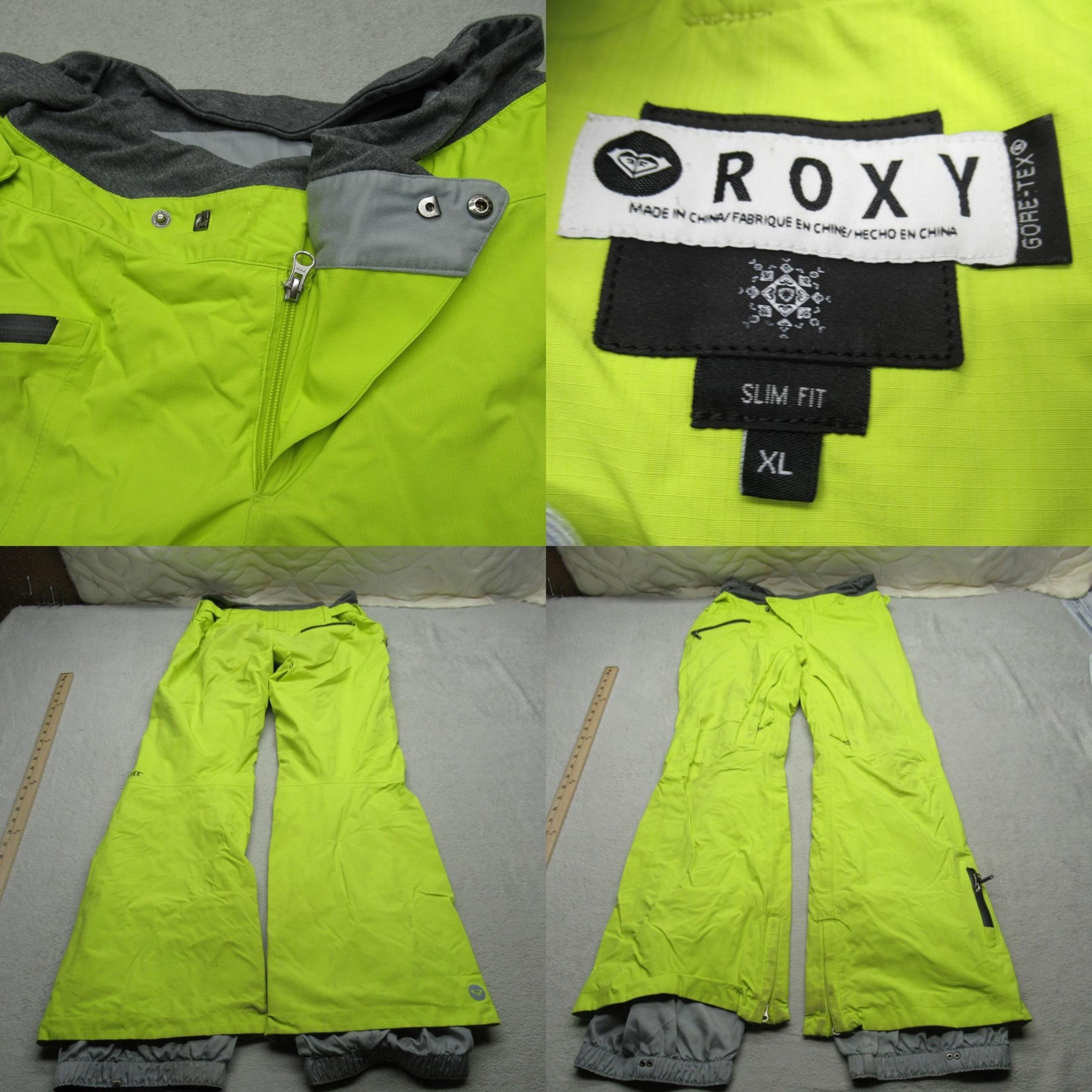 Roxy GoreTex Ski Pants Womens XL Yellow Zip Fly Waterproof Slim Snowboard 34x34