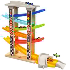 TOP BRIGHT Toddler Toys 6 Level Wooden Race Track Car Ramp Racer with 6 mini Car