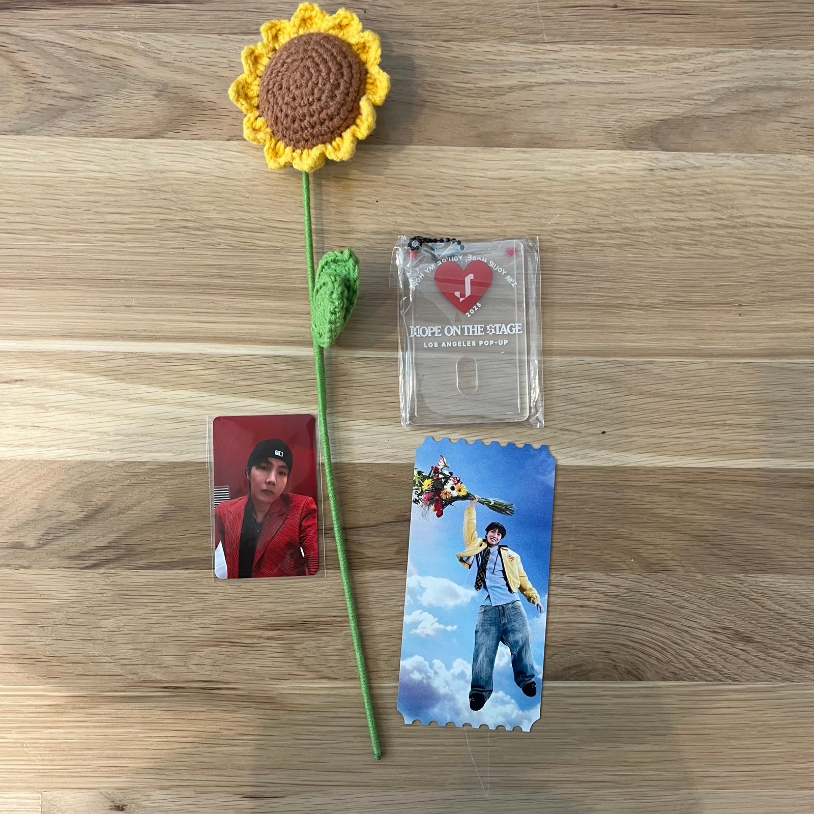 J Hope Pop Up Ticket, Sunflower, photo holder and photocard Official, from LA
