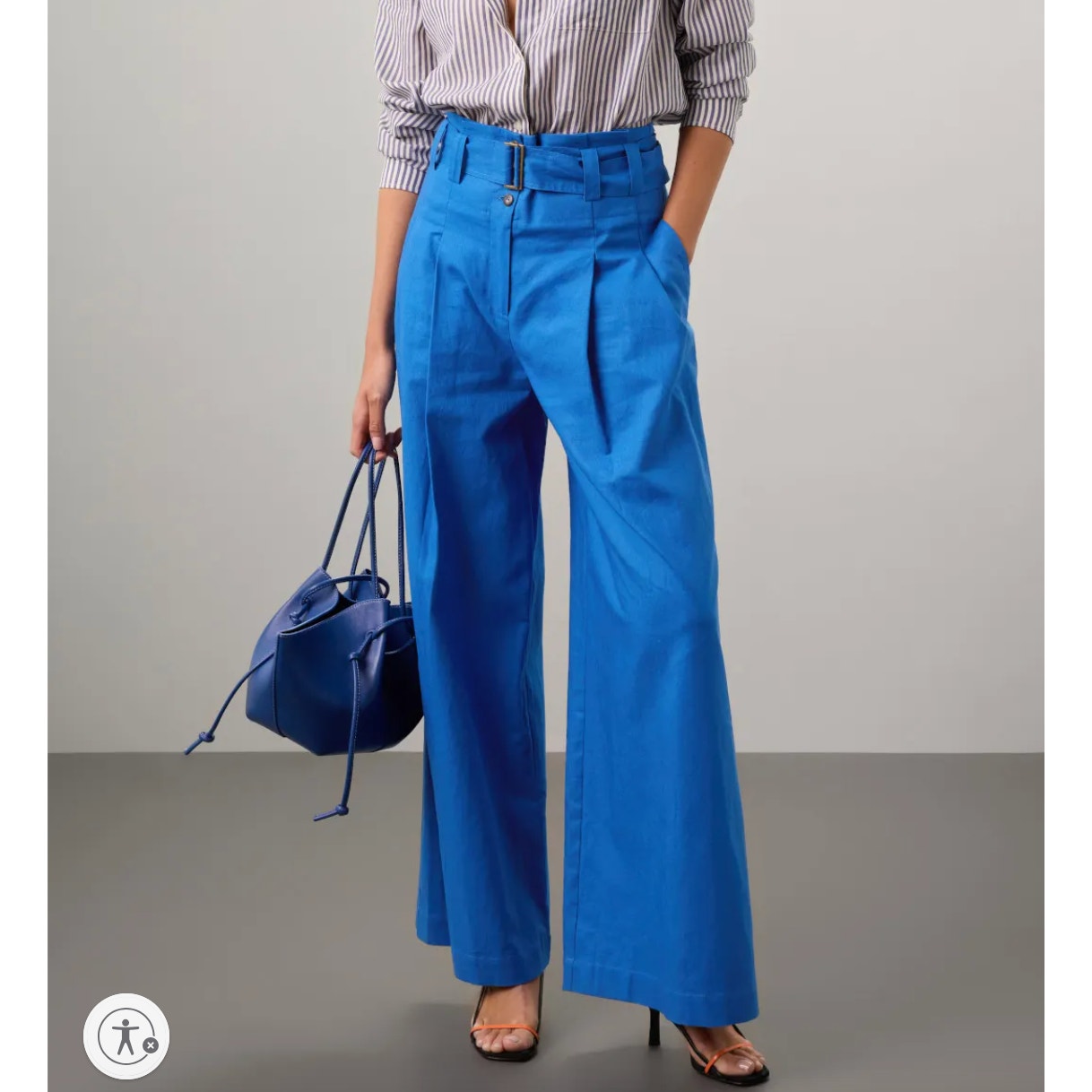 Eudon Choi Cerulean Blue Wide Leg Pants Size 8 Trouser Belted Designer Long 330