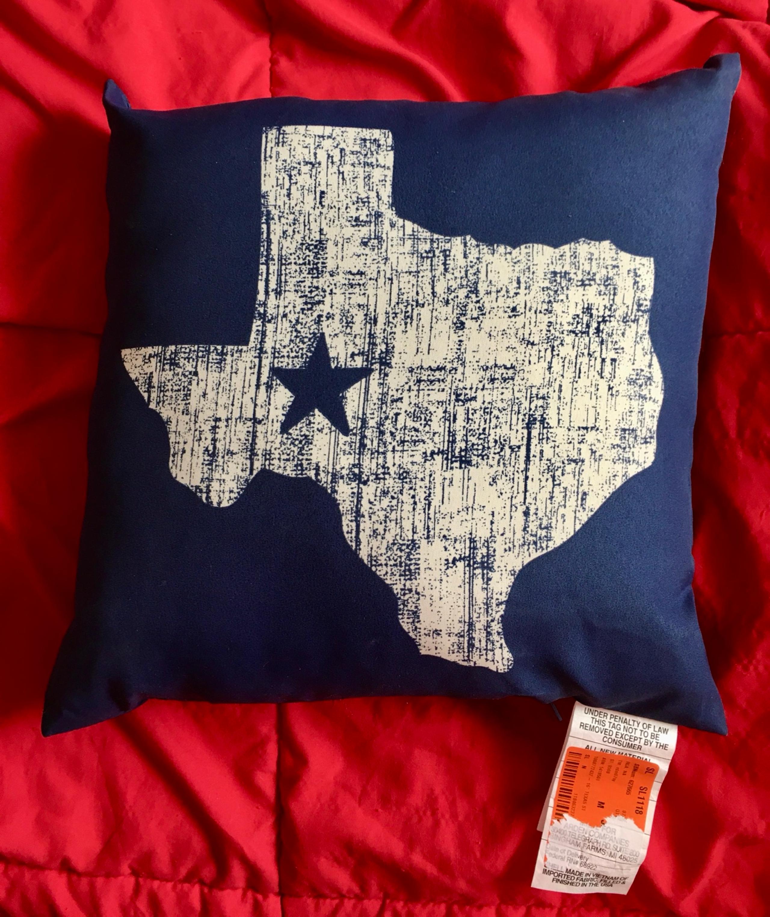 NEW Hampton Bay Blue & White Texas State Pillow, 15x15” Tags Inside or Outdoors