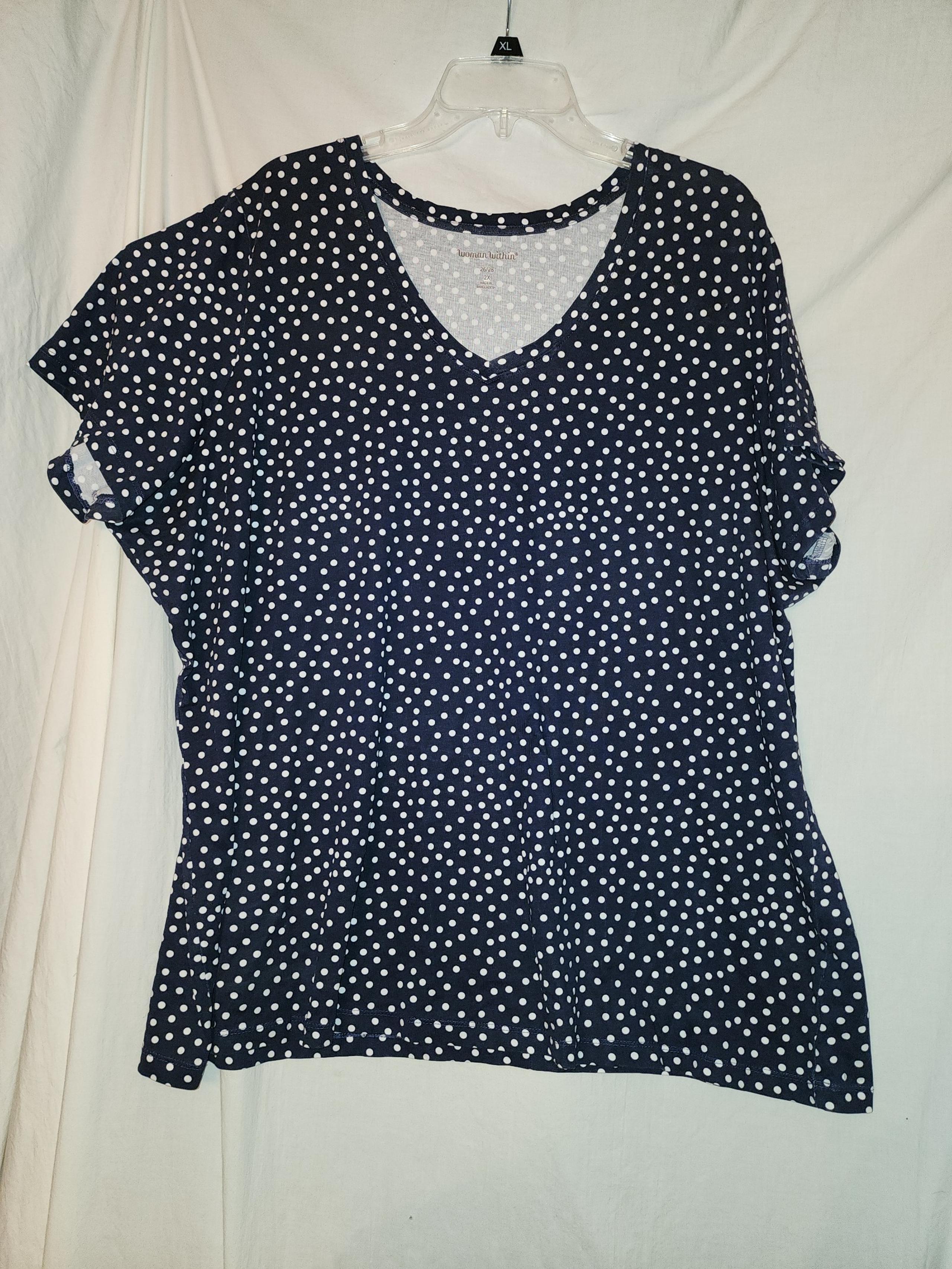 Woman within womens size 26/28 navy blue white polka dot top