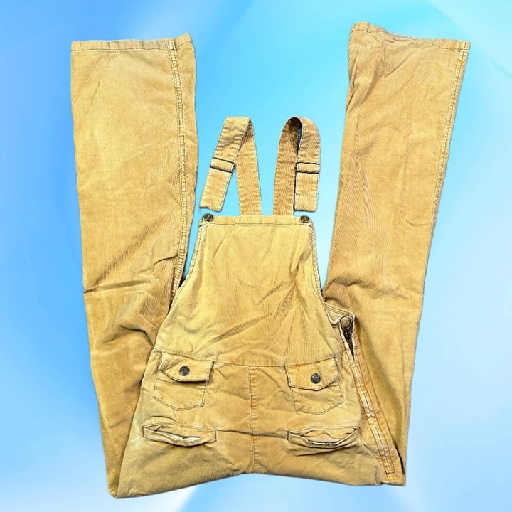 Free People Yellow Slim Flared Boho Corduroy Overalls Women's Sz 27