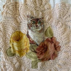 Upcycled OOAK Boho Camisole Tank Top Womens XL Lace Doily Handmade Cats Kitty