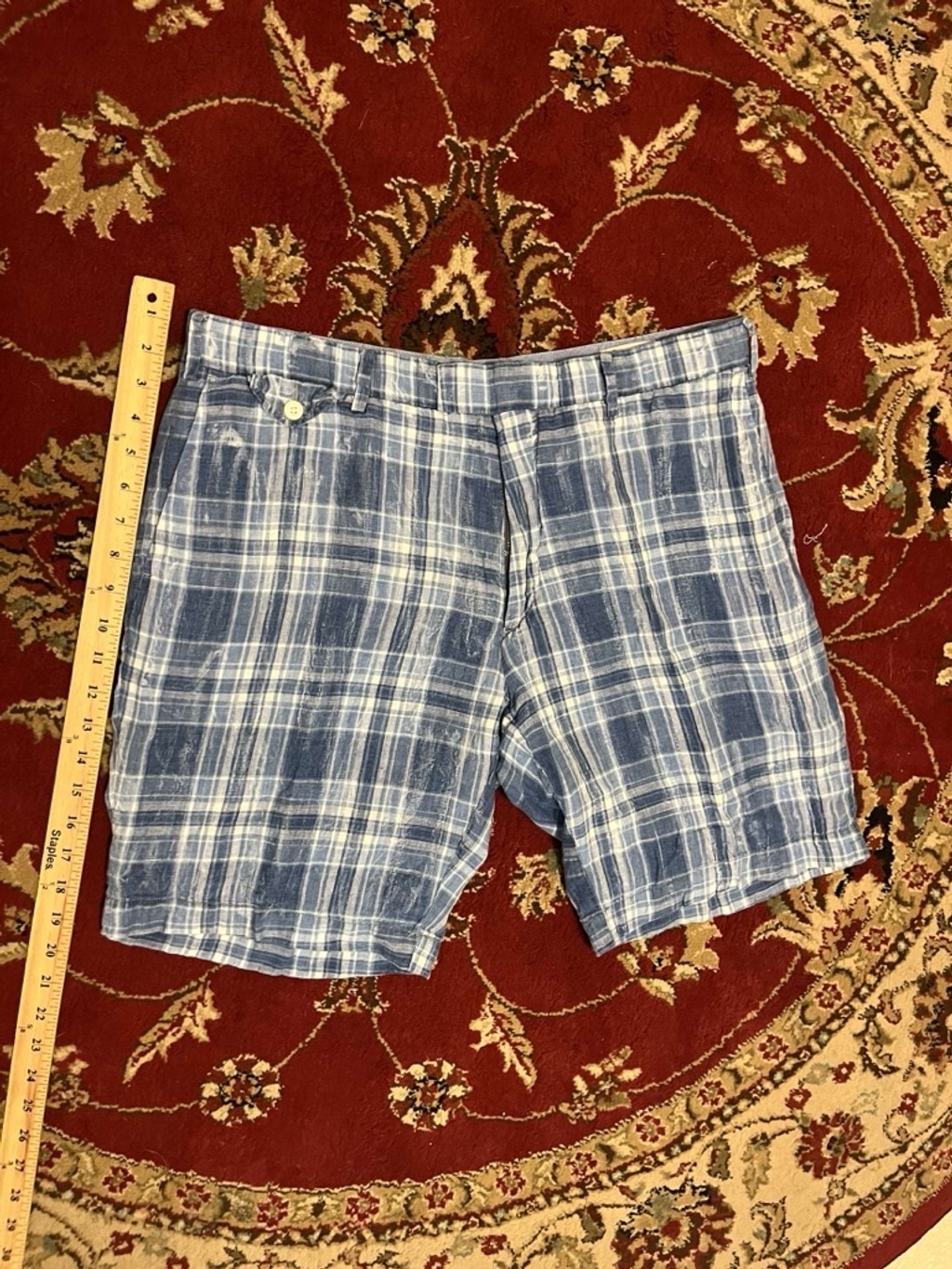 Polo Ralph Lauren Classic Fit 9 India Madras Plaid Linen Shorts Size 36