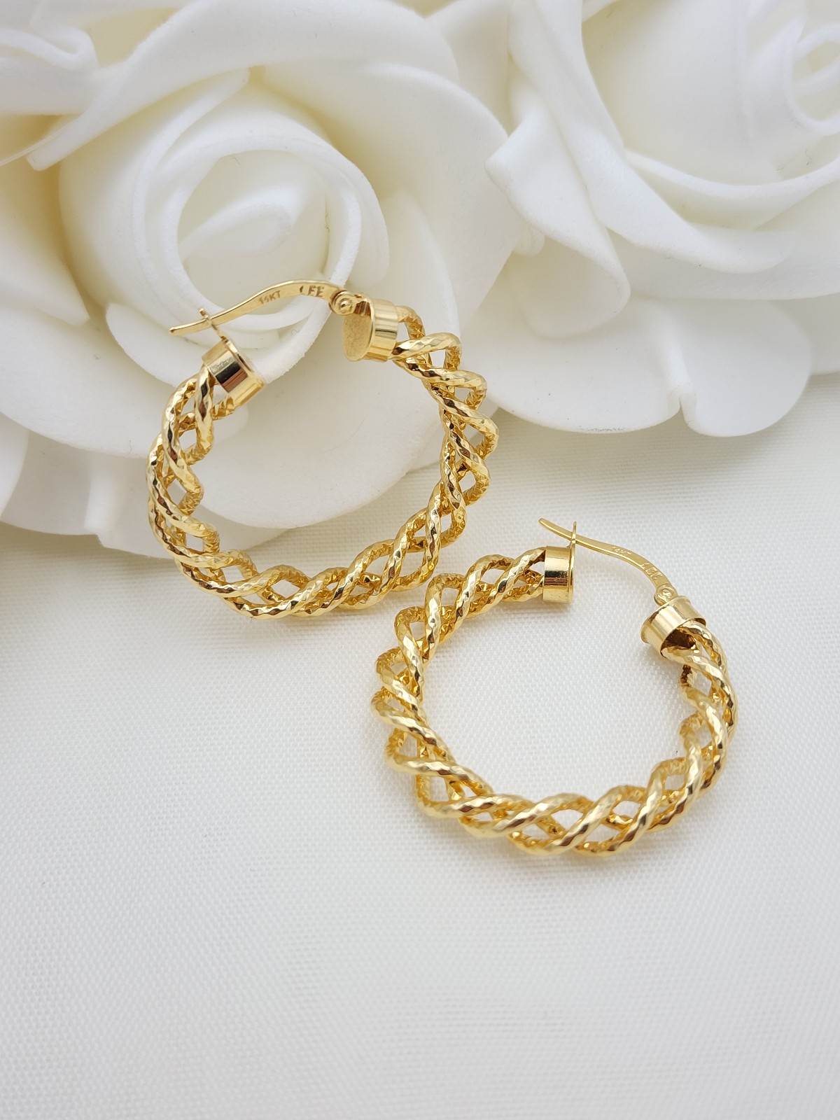 14k Yellow Gold Twisted Hoop Earrings