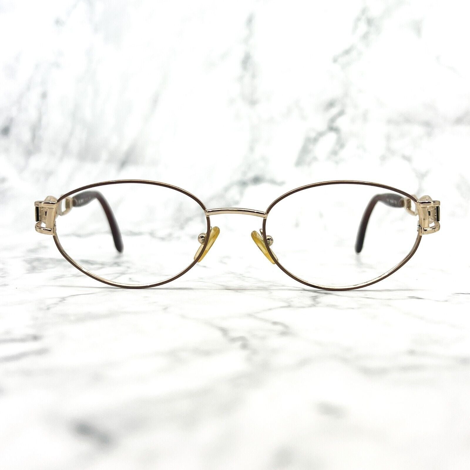 Fendi F539 Eyeglases Mocha Brown Gold Full Rim Oval Frames 51-18-135