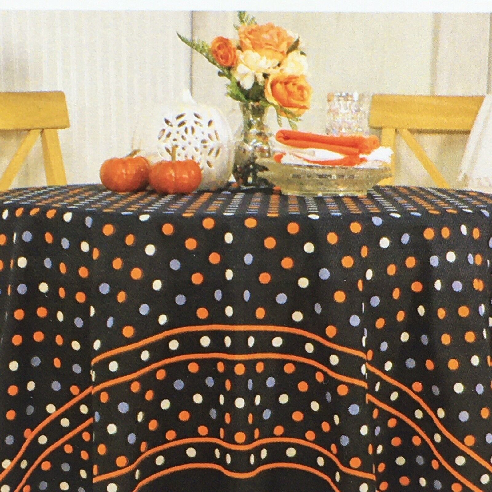 April Cornell Polka Dot Orange Gray Black Tablecloth 70 Round Cotton Fall Decor