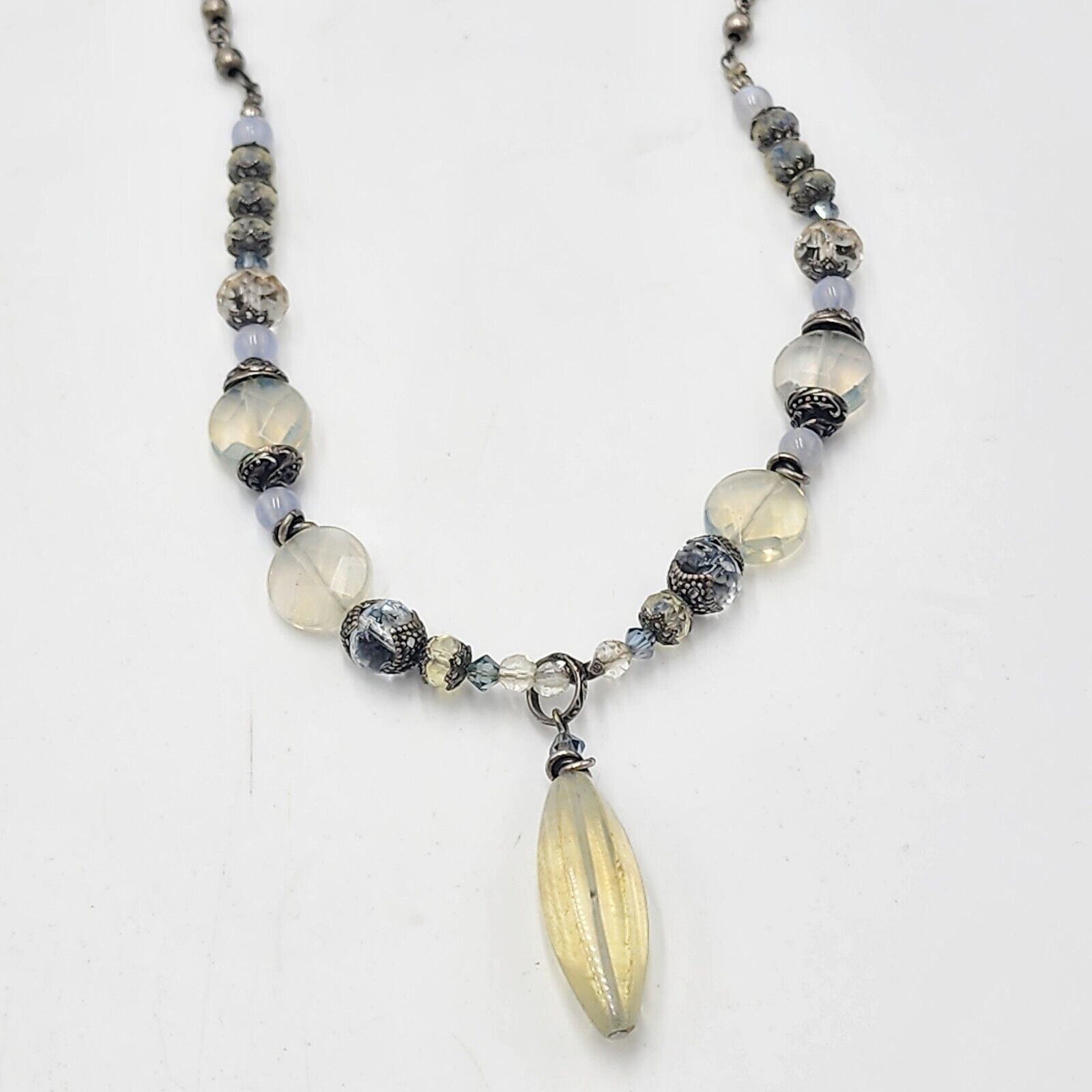 Vintage Desert Heart Glowing Opalite Y Drop Sterling Silver 18 Necklace